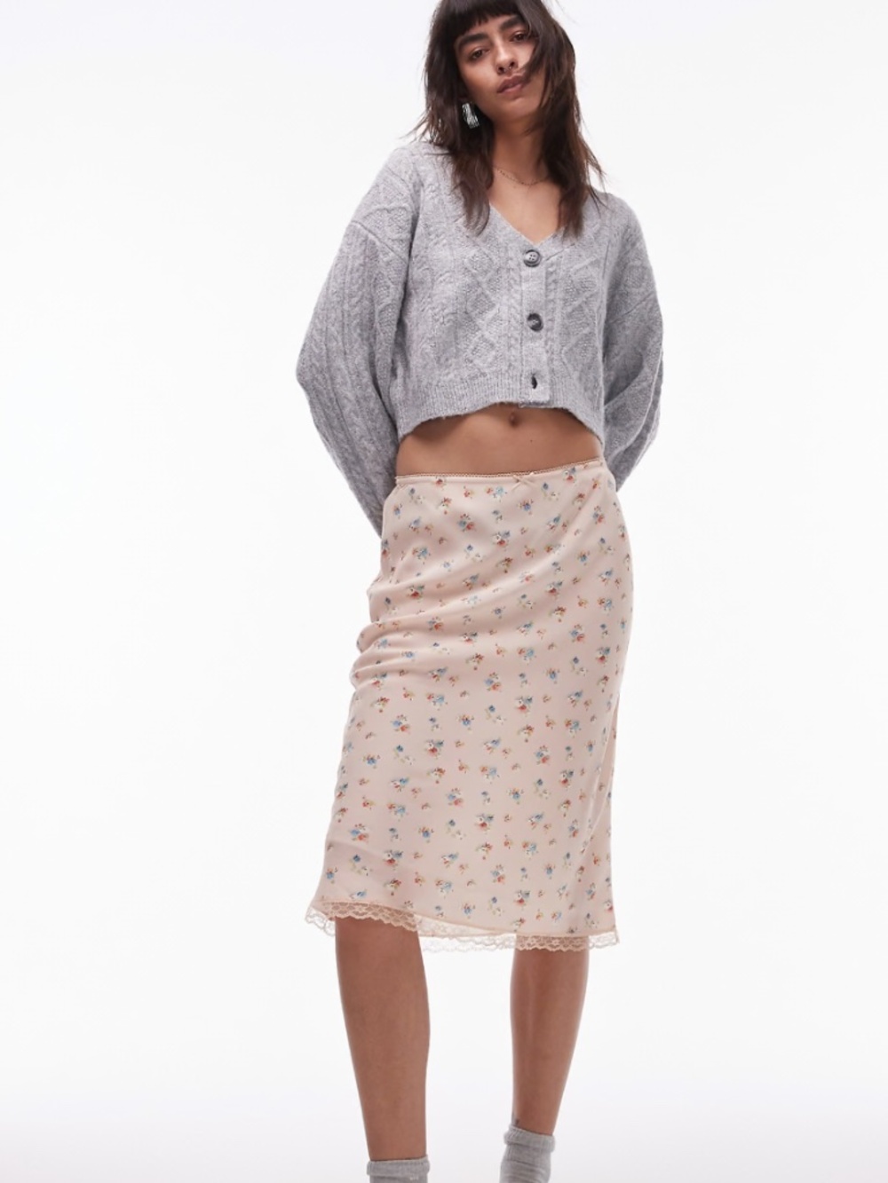 Topshop floral midi slip skirt